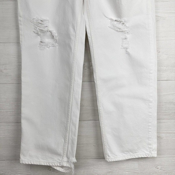 Good American Jeans 14/32 Waist 35‎ Good 90s Loose Fit Ripped Straight Leg White - Picture 4 of 16